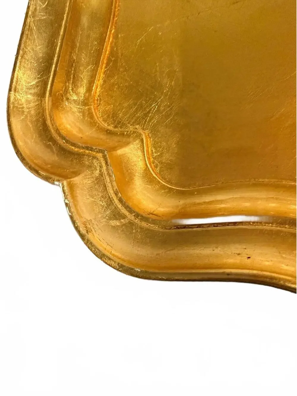 Vintage Gold Decorative Serving Tray with Scalloped Edges